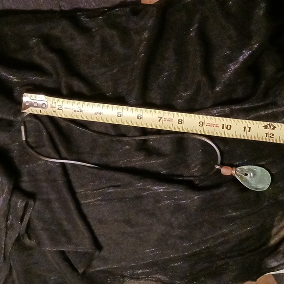 Leather necklace with light green & light brown weathered glass, Handmade - Picture 2 of 9